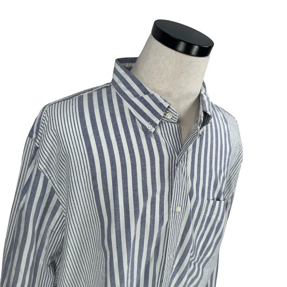 J‎ Crew Broken In Oxford Slim Organic Cotton Blue Stripe Button Shirt Men XXL